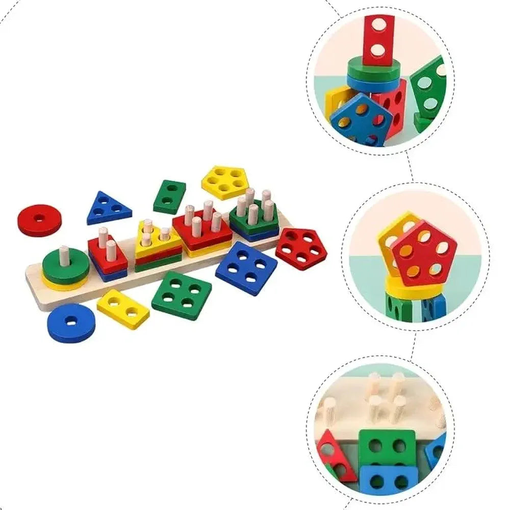 5 Pcs Shape Tray Wooden Box – Educational Sorting Toy for Kids | Golu Baby