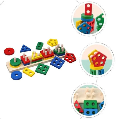 5 Pcs Shape Tray Wooden Box – Educational Sorting Toy for Kids | Golu Baby